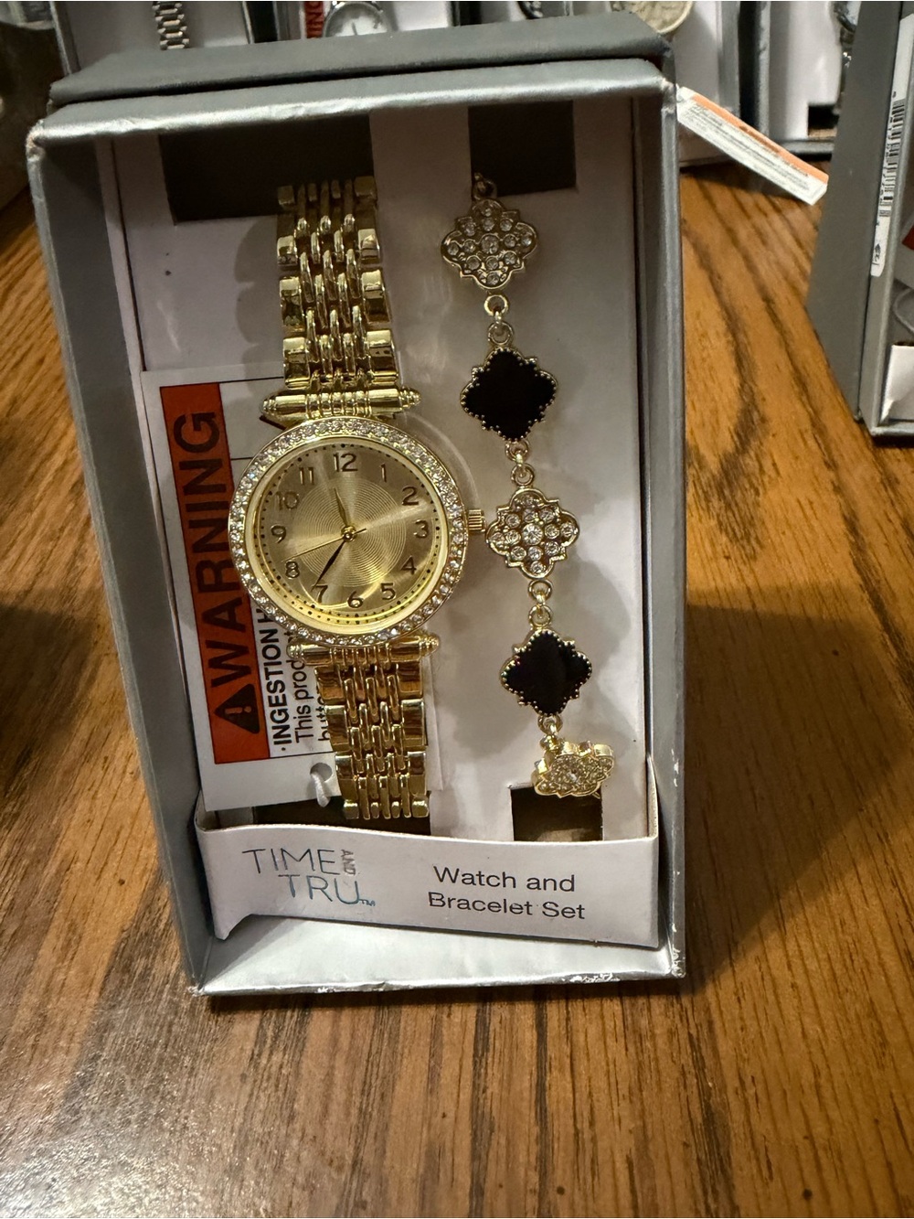 Time and Tru Gold Watch with Black Accent Bracelet Set